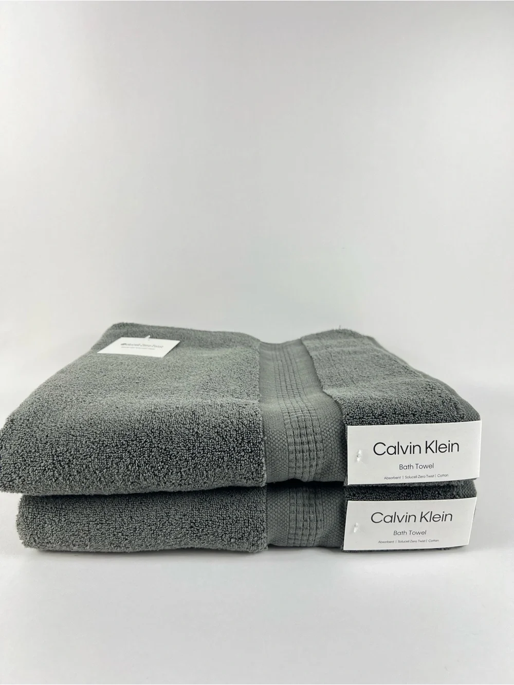 Calvin Klein Bath Towel Set Empower Dark Gray Plush Cotton Zero Twist 2 Pc NEW